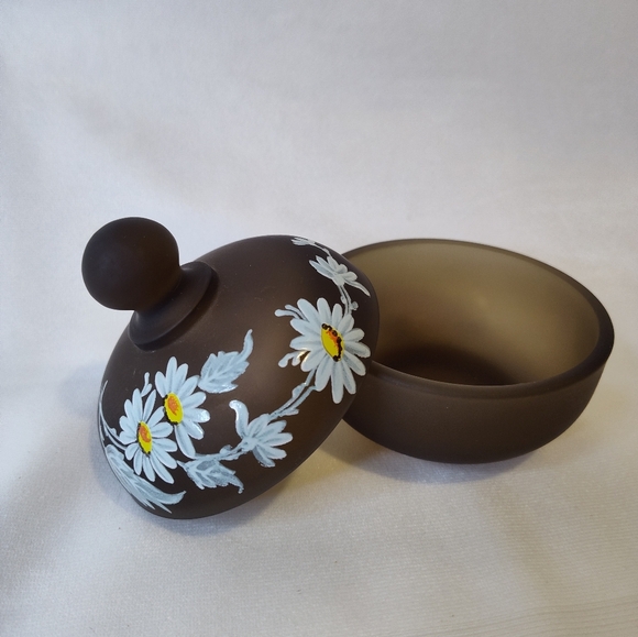 Vintage Westmoreland Glass Company Satin Glass Hand Painted Trinket Jar - Picture 2 of 5